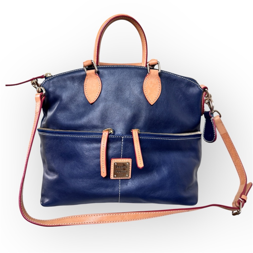 Dooney & Bourke Navy Blue Leather Crossbody with Tan Trim